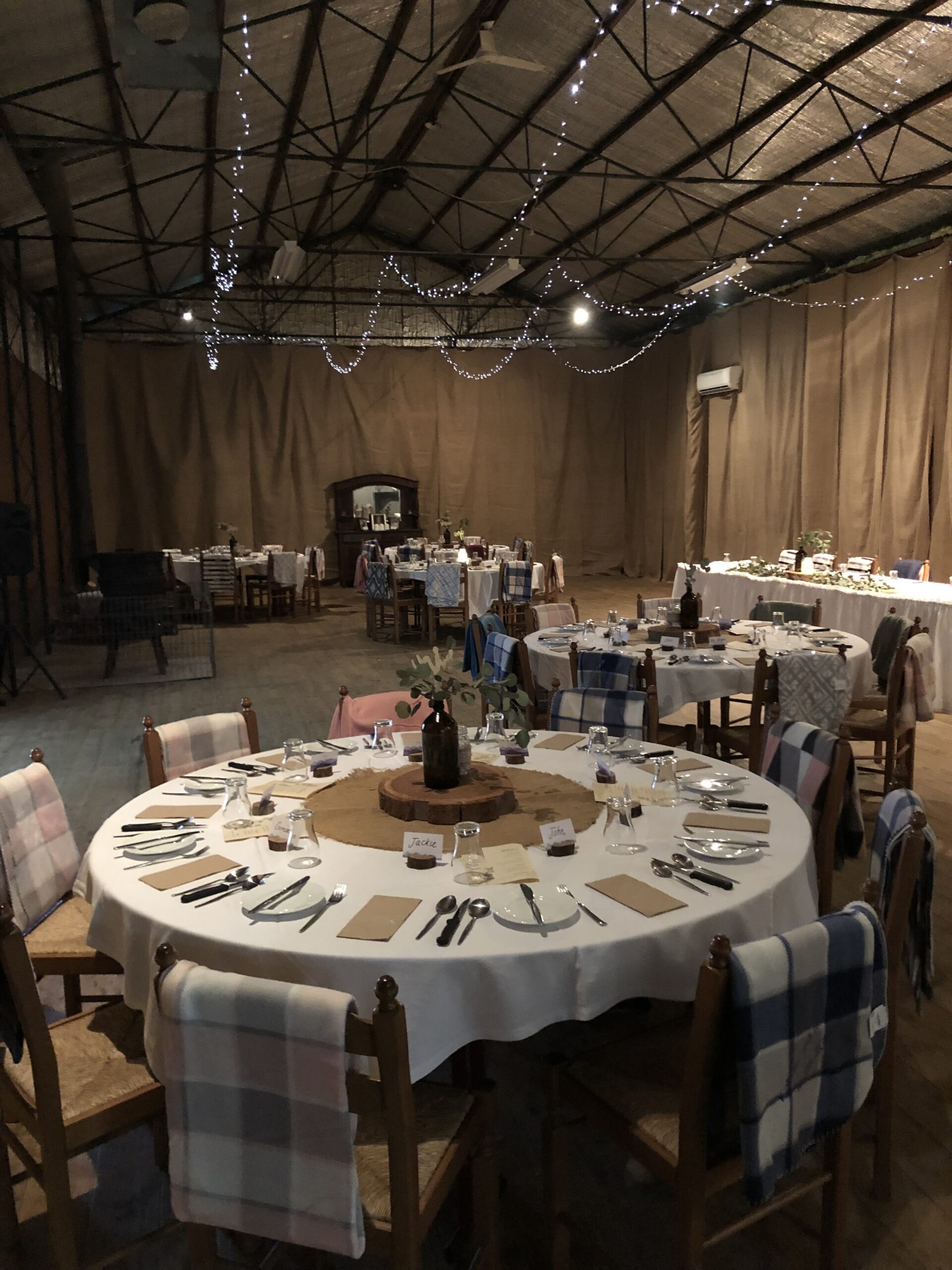 Round tables set in the drying shed